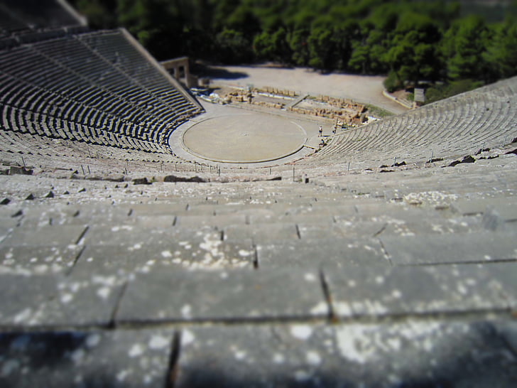 Sanctuary asclepius, Grekland, bakgrund, miniatyr, Epidaurus, ruinerna, gamla