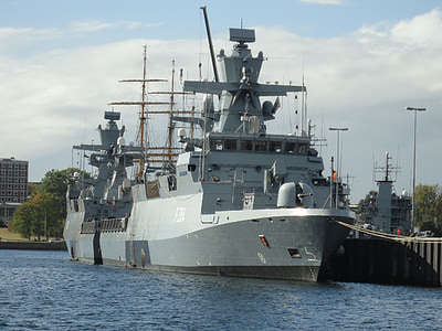 ship, warship, sea, baltic sea, water, kiel, port