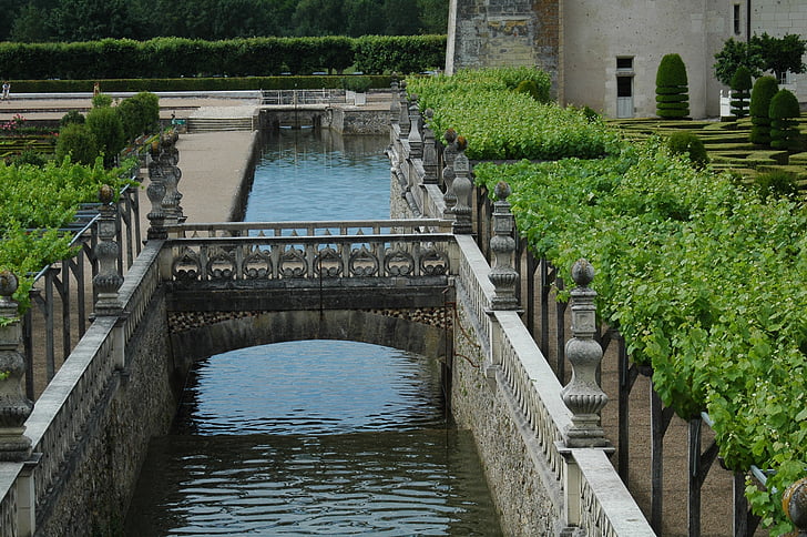 a Château de villandry, Castle garden, csatorna, híd, Franciaország