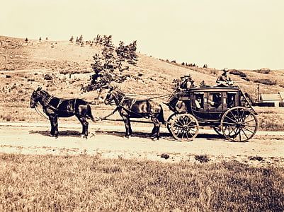diligens, häst-vagn, västra, Vintage, transport, historiska, tränare
