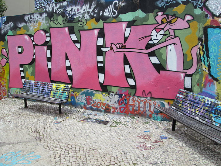 lisbon, graffiti, pink, panther, unique, drawing, track
