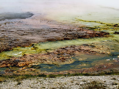 Yellowstonský národní park, Wyoming, Spojené státy americké, minerály, voda, barevné, mikroorganismus