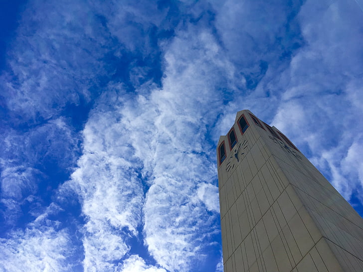 Torre, reloj, Torre del reloj, punto de referencia, cielo, nubes, cielo azul