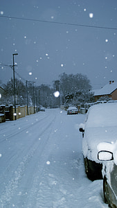 iarna, zăpadă, fulgi, peisaj urban, strada, masina, rece - temperatura