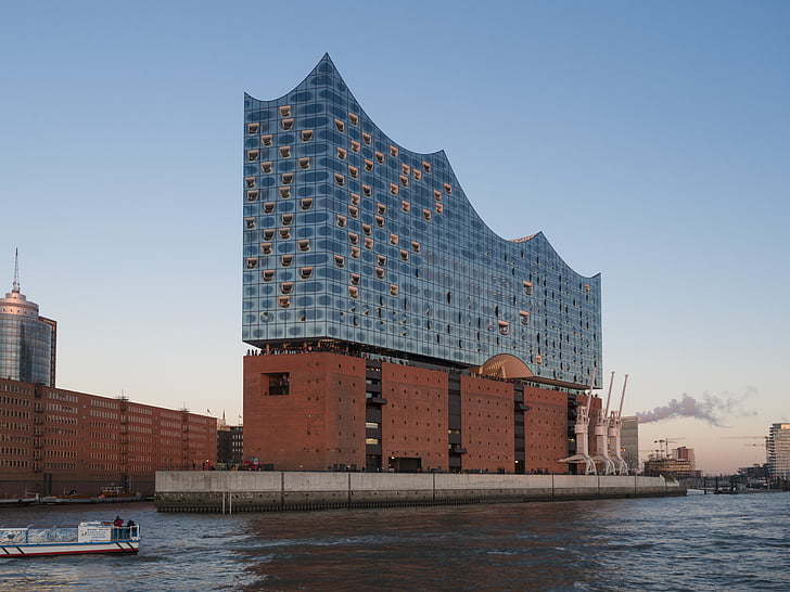Hamburg, Németország, Harbour city, Elba philharmonic hall, zene, koncertterem, Filharmonikus zenekar