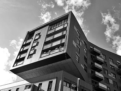 apartment, architecture, black-and-white, building, business, city, contemporary