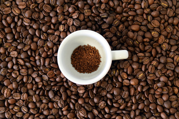 kavos, kavos pupelės, aromatas, kavinė, pupelės, puodelis, kavos puodelis