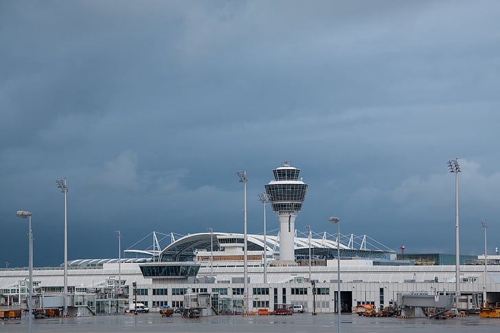 repülőtér, nemzetközi, München, építészet, épület, közlekedés, légitársaságok