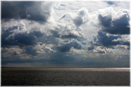 sea, clouds, forward, sun, sky, water, beach