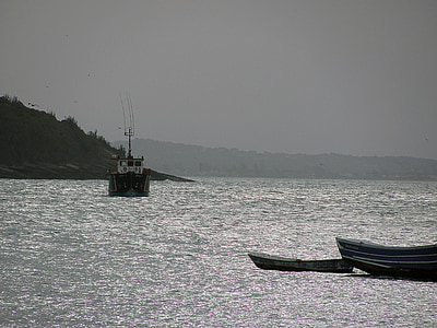 csónak, Cove, este, Mar, Horizon, Beira-mar, Litoral