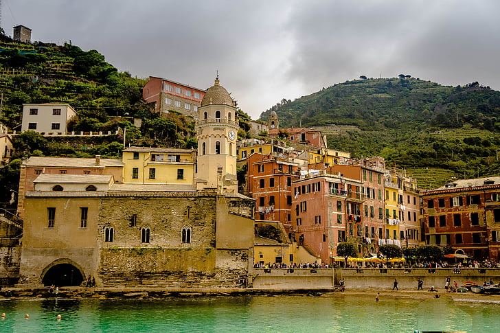 Činkve Terė, Italija, paplūdimys, Amalfio krantas, pastatų, vaizdingas, kranto