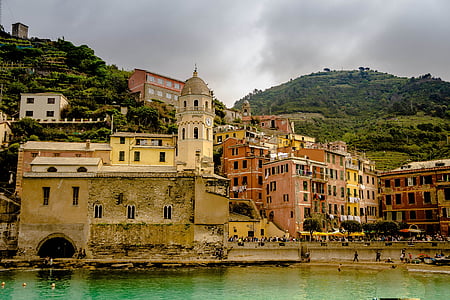 Cinque terre, Italia, plajă, Coasta Amalfi, clădiri, pitoresc, ţărmului
