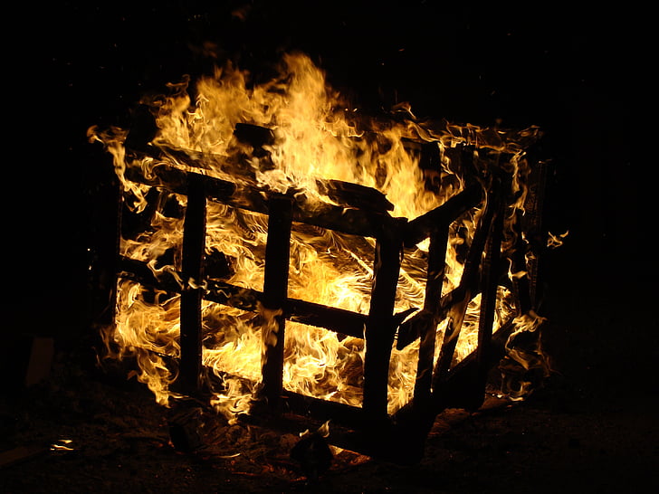 cutie, lemn, foc, noapte, foc - fenomen natural, flacără, caldura - temperatura