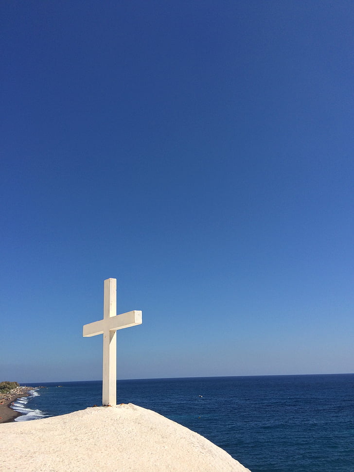 blue sky, cross, greece, christianity, religion, crucifix, cross Shape
