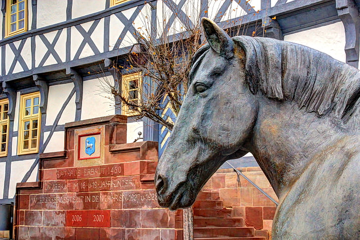 horse, bronze, sculpture, metal, animal, ross, town hall
