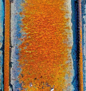 ferrugem, laranja, azul, metal, estrutura