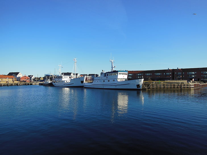 port, eau, ciel bleu, navires, bateaux, station d’accueil, Harbor