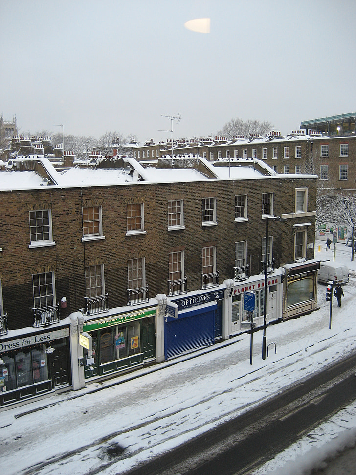 Londyn, Ulica, śnieg, zimowe, zimno, snowy