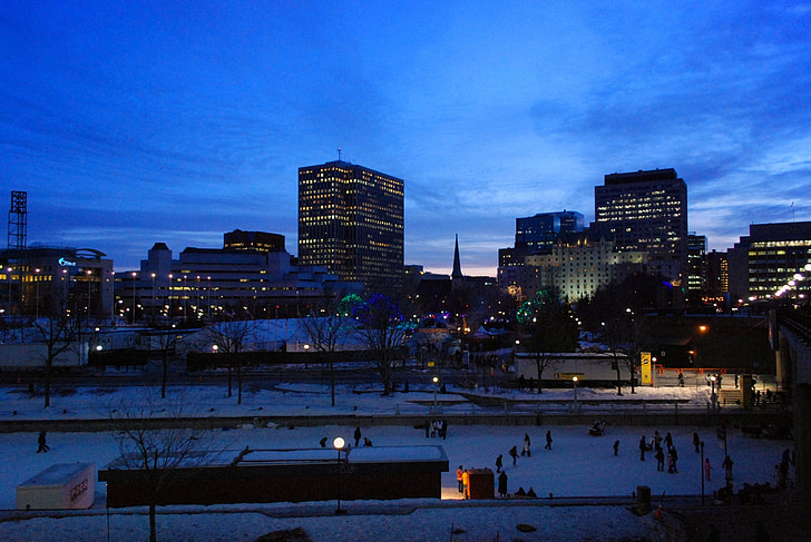 Şehir, Işıklar, gece, Kış, Ottawa, Kanada, Kentsel