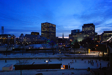 grad, svjetla, noć, Zima, Ottawa, Kanada, urbane