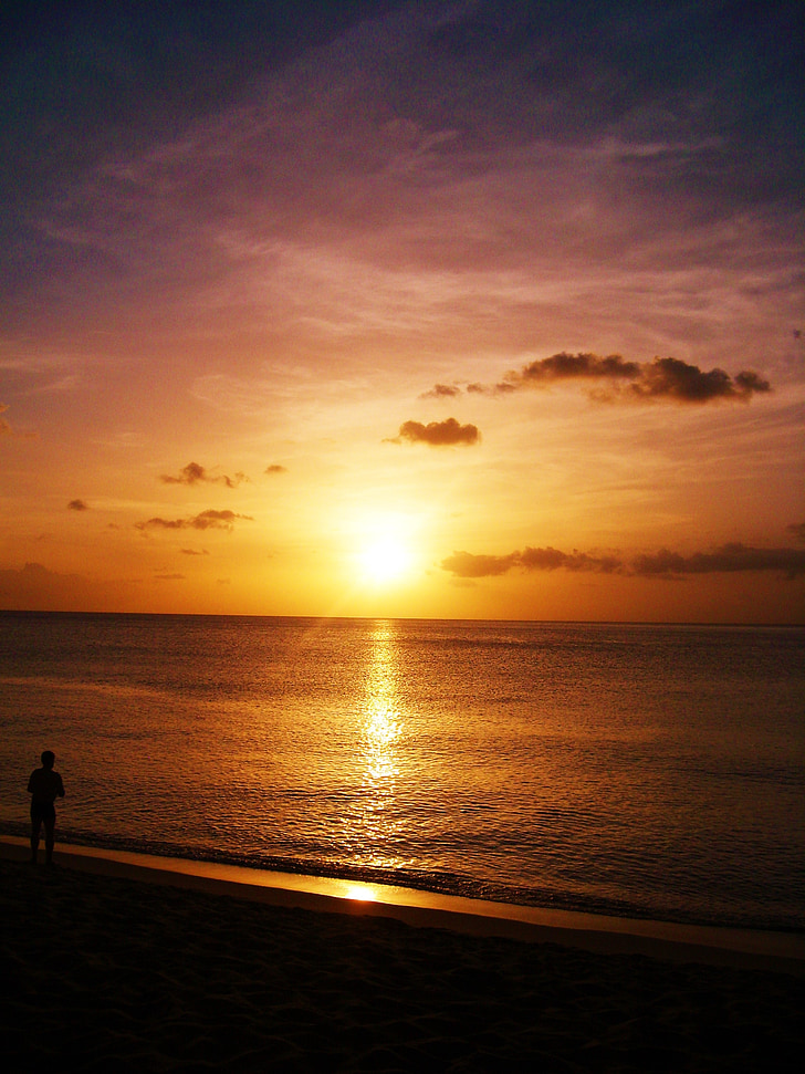 Sunset, Sea, Ocean, pilved, päike, Päikeseloojang merel, õhtul