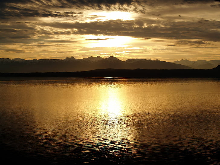 Alaska, posta de sol, glacera, Nacional, Parc, romàntic, oceà