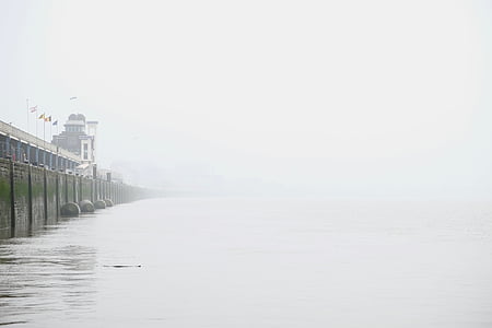 corpo, acqua, bianco, cielo, parete, Dock, nebbia