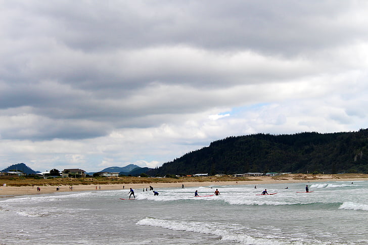 Surf, leren, Nieuw-Zeeland, kinderen, bos, natuur, zwemmen