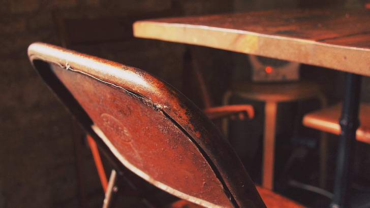 closeup, photography, brown, rusted, chair, near, table