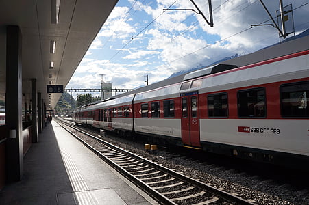 瑞士, 火车, 车站, 铁路轨道, 运输, 旅行, 铁路车站月台