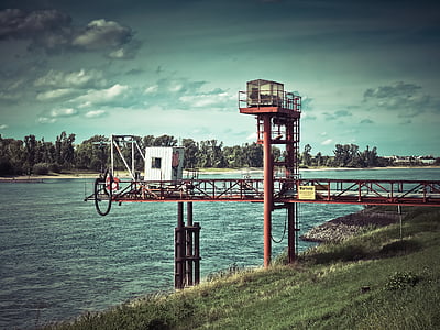 petrol stations, ship, rhine, shipping, water, river, industry