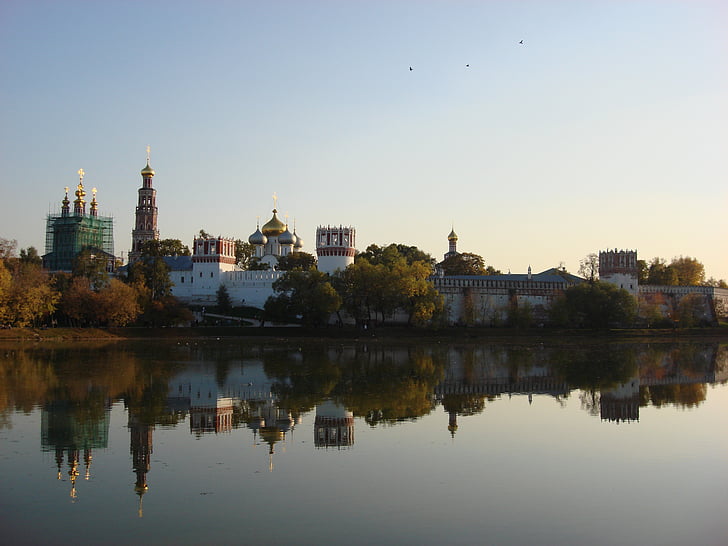 pemandangan, biara, biara Novodevichy, lanskap perkotaan, Rusia, refleksi