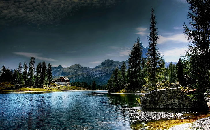 Lago federa, Dolomity, Belluno, hory, Příroda, jezero, krajina