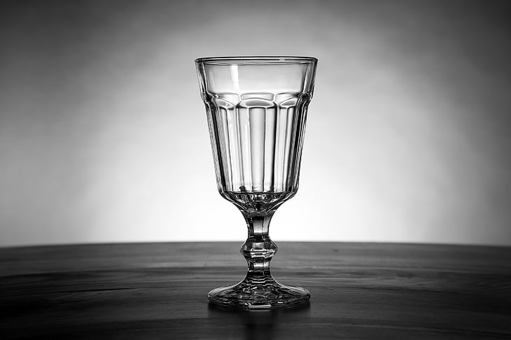 glass, cup, drink, wine glass, black and white, still life, kitchen