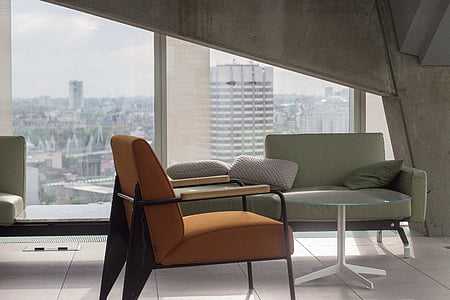 oranžna, siva, tkanine, stoli, v bližini:, okno, London