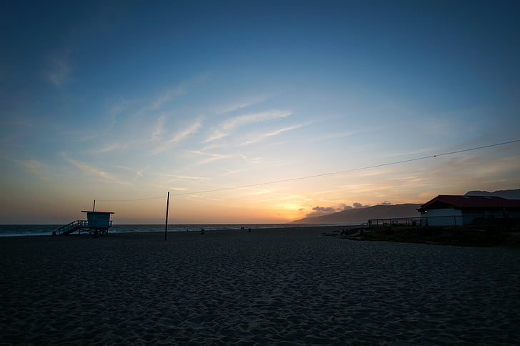 Pantai, senja, menara penjaga pantai, pasir, Pantai, langit, matahari terbenam