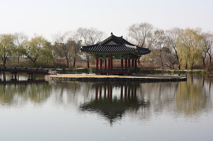 Belvedere, byggnad, Republiken korea, sjön, naturen, trä