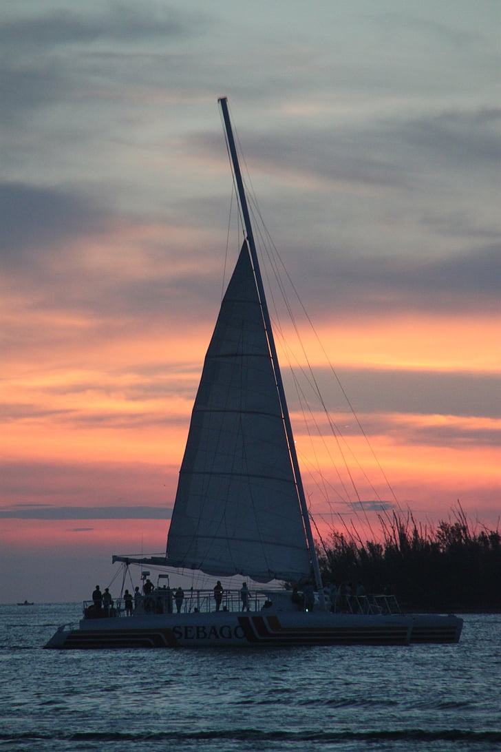 solnedgang, båt, Key west, vann, himmelen, hav, reise