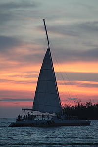günbatımı, tekne, Key west, su, gökyüzü, okyanus, seyahat