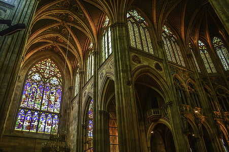 Katedrála, strop, kostel, středověké, staré, pilíře, náboženství