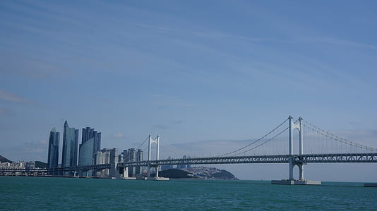 puente, Puente de Gwangan, Gwangalli, Busan, mar, paisaje