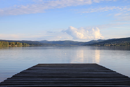dock, jetty, lake, mountain, river, water, nature
