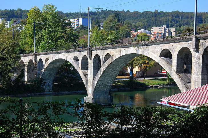 Švýcarsko, Bremgarten, železniční most, řeka