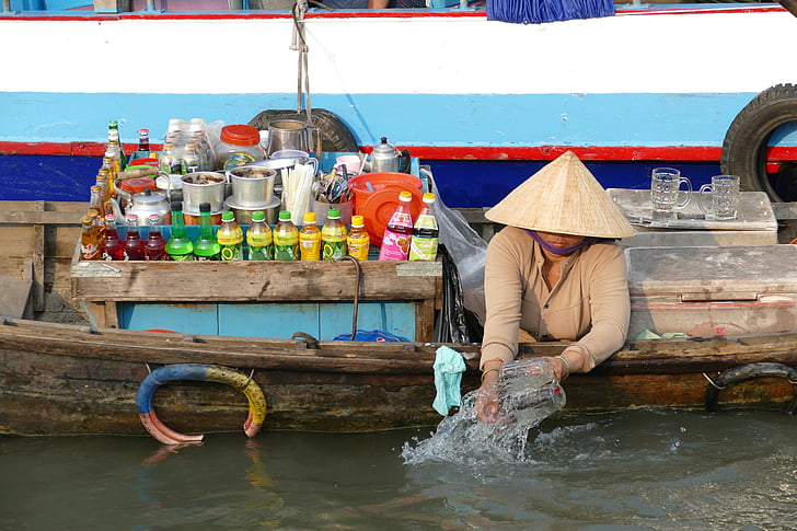 Vietnam, fiume Mekong, delta del Mekong, gita in barca, fiume, mercato, mercato galleggiante