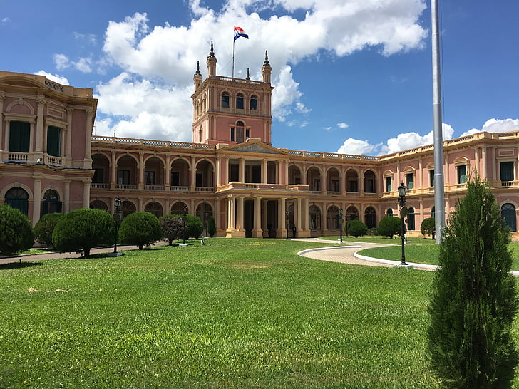 Paraguay, prezidentský palác, palác, Cloud - sky, vlajka, obloha, Architektura