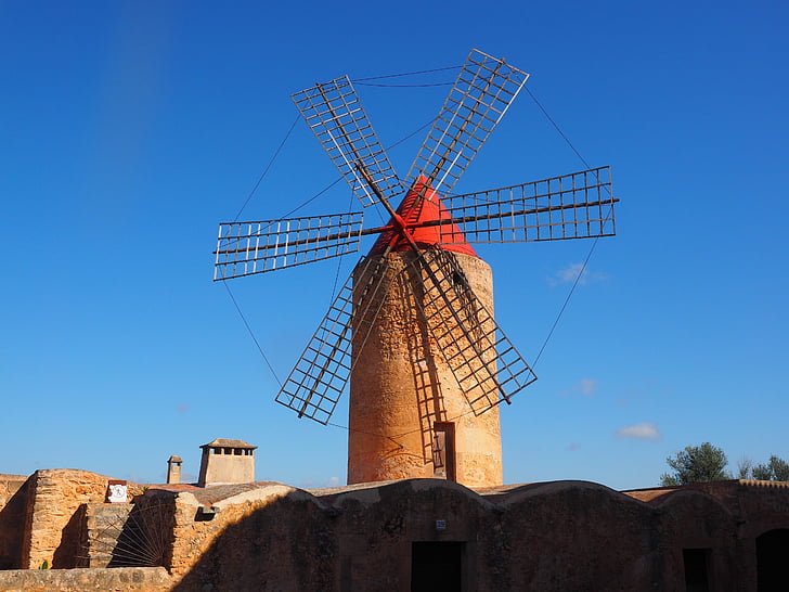 windmill, mill, wind power, algaida, mallorca, landmark, places of interest
