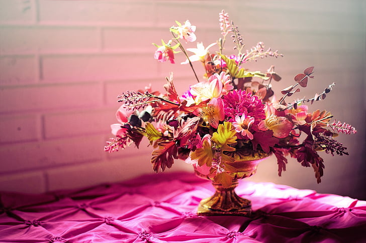 kukat, kimppu, vaaleanpunainen, tekstin, kukkakimpun, kukat bouquet, värikäs