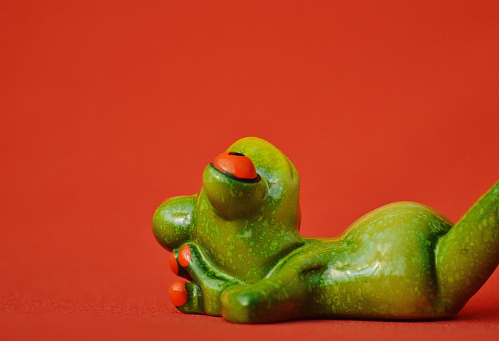 жаба, лежачи, в розслабленому стані, Симпатичний, відпочинок, фігура, Смішний