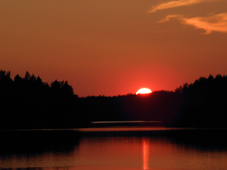 verano, venettely, puesta de sol, Saimaa, Savonlinna, Finlandés, agua