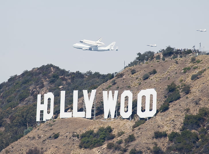 Spaceshuttle, vlucht, Hollywood sign, ruimteschip, missie, astronaut, veerboot